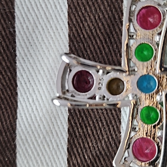 Large Sterling Silver Multi-Coloured Gems Cross Pendant - Picture 3 of 3